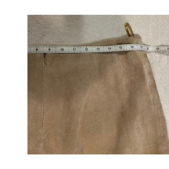 BOSTON PROPER Tan Suede Leather Panel Midi Skirt Boho Chic Boho Cottage Size 14 - Picture 3 of 16
